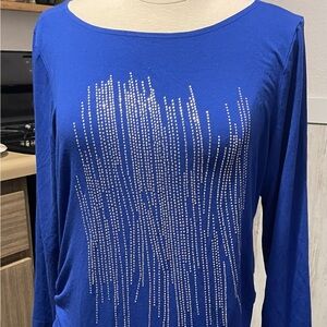 Kenneth Cole New York Royal Blue Rhinestone Long Sleeve Top